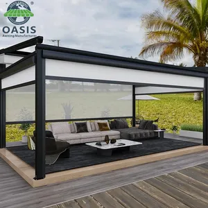 Pergola Tenda Tahan Air Luar Ruangan Komersial Kualitas Tinggi Pergola Dapat Ditarik Otomatis dengan Tirai Samping