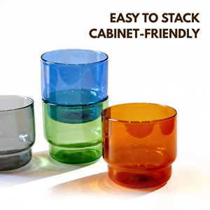 Vaso Apilable de Vidrio Borosilicato Personalizado en Varios Colores para Beber Bebidas, Leche, Azul, Rosa, Ámbar, Transparente, Verde, 300 ml, Estilo Nórdico - Product Image 3