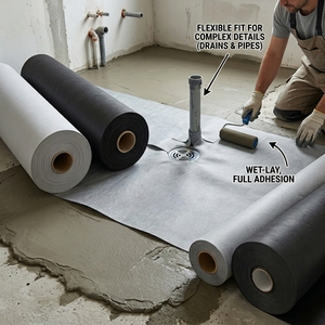 Membrane imperméable en polyéthylène et polypropylène haute résistance, en <span class=keywords><strong>rouleau</strong></span>, pour la protection contre l'humidité sous les <span class=keywords><strong>carreaux</strong></span> <span class=keywords><strong>de</strong></span> douche - Product Image 4