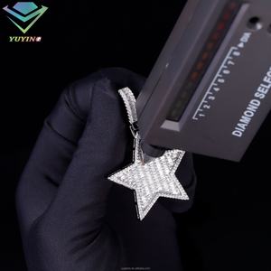 Colgante Hip Hop de Plata de Ley S925 con Moissanita Baguette Engastada en Forma de Estrella, Colgante Masculino, Joyería de Moda, Dijes Cubanos Finos - Product Image 3