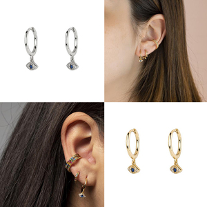 Pendientes de Plata de Ley S925 con Ojos de Diablo, Pendientes de Plata de Ley con Ojos Azules Retro - Product Image 6