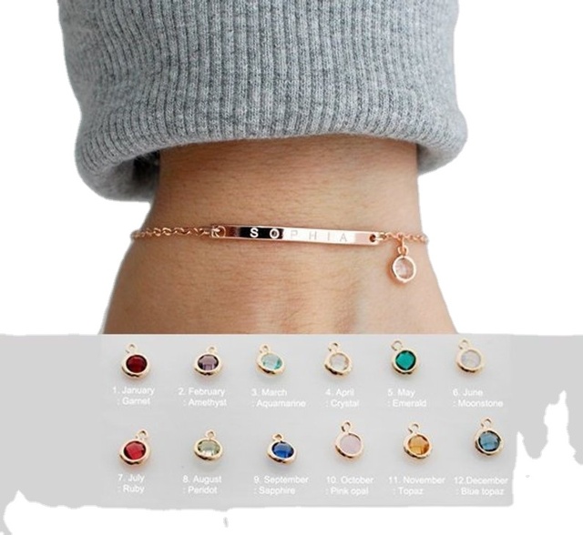 Personalized Birthstone Bracelet,Stainless Steel Name Jewelry,gift for Her