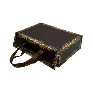 Роскошная изготовленная на заказ Магнитная коробка с закрытием крышки черная Подарочная коробка картонная подарочная коробка с держателями для карт