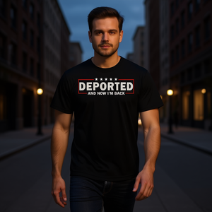 T-shirt Deported And Now I'm Back, chemise promotionnelle noire pour hommes - Product Image 3