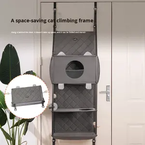 Cadre d'escalade pour chat monté sur porte sans perceuse avec maison intégrée et design pliable - Product Image 4