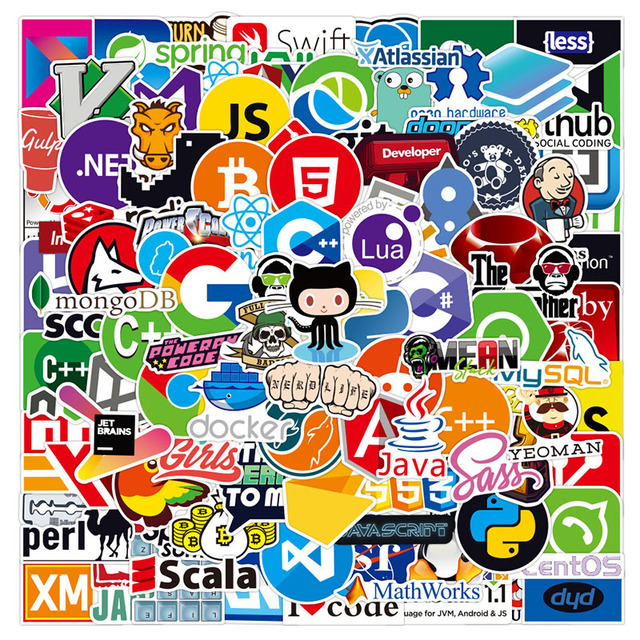 108Pcs Programming Stickers for Luggage Laptop Stickers Cute Waterproof Software Data Computer Cartoon Stickers