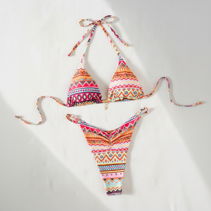 Traje de Baño Geométrico con Estampado Gráfico Retro, Top de Bikini con Brillantina de Mardi Gras - Bikini Tropical Estilo <span class=keywords><strong>Carnaval</strong></span> para Mujer - Product Image 3