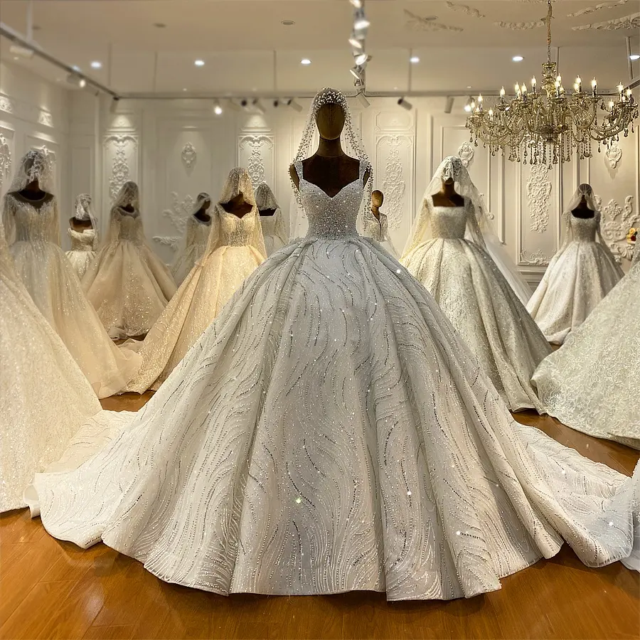 Jancember NS4143 Crystal Sleeveless Strapless V-neck Sequins Wedding Ball Gown Dress