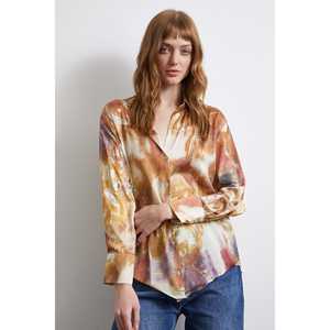 Chemise en satin à motif lilas pour femme, chemisier décontracté à boutons, à porter au quotidien - Product Image 6