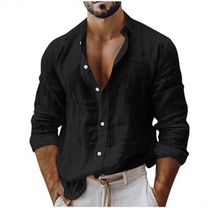 Camisas de Trabajo y Vacaciones para Hombre, Personalizadas OEM, Transpirables, de Punto, Manga Larga, Algodón y Lino, Corte Holgado, Cuello con Botones y Solapa Lisa - Product Image 6