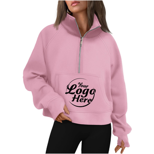 Ropa deportiva para mujer Sudaderas Media cremallera Recortada Pullover Fleece Quarter Zipper Hoodies 2024 Moda de otoño - Product Image 1