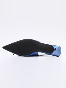 Sandali da Donna <span class=keywords><strong>con</strong></span> Tacco a Spillo Sottile, Punta Affusolata, Cinturino Posteriore e Fiocco Blu Metallizzato - Scarpe Eleganti per Ufficio e Feste - Product Image 5
