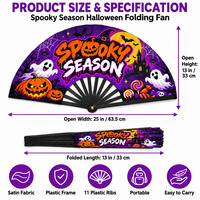 Éventails pliants promotionnels pour la saison effrayante, 33 cm (13 po), en bambou et plastique imprimé, pour Halloween, vente en gros