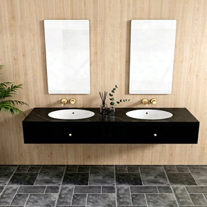 Meuble-lavabo mural double RICO GLOBAL avec vasques ovales et finition laquée, design minimaliste - Product Image 1