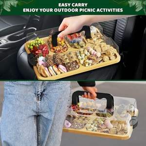 Tabla de queso de charcutería de bambú portátil con compartimentos de cubierta Tabla de charcutería portátil con tapa entrelazada para viajes - Product Image 5