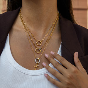 J & D 18K placa de oro <span class=keywords><strong>collar</strong></span> de acero inoxidable clásico dos tonos blanco circón DIY Cruz colgante <span class=keywords><strong>collar</strong></span> - Product Image 2