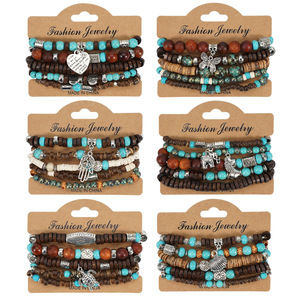 Fashion Jewelry Wood <b>Beaded</b> <b>Bracelets</b> Set Bohemian Style Charm Women's Gift Made In China - Product Image 1