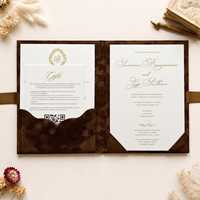 Invitations de mariage personnalisables en velours marron avec dorure à chaud miroir sur acrylique pour invités de fête Quinceañera