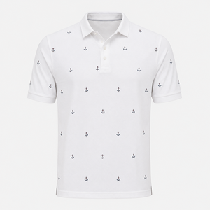 Custom Logo <b>Golf</b> <b>Polo</b> Shirts for Men <b>White</b> Textured Anchor Print Short Sleeve Private Label OEM ODM Manufacturer - Product Image 4