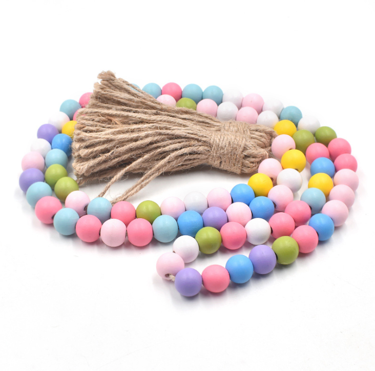 Wholesales Rustic Farmhouse Color Wood Bead Garland with tassel for home decor accessories