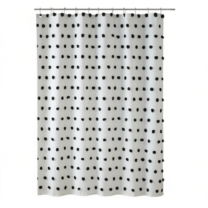 Rideau de douche en tissu, design minimaliste, lavable en machine, impression numérique, blanc avec points noirs, pour salle de bain - Product Image 1