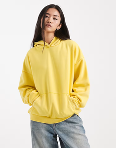 Felpe con Cappuccio da <span class=keywords><strong>Donna</strong></span> 50% Cotone 50% Poliestere Manica Regolare Oversize Premium Peso Pesante in Giallo - Product Image 1