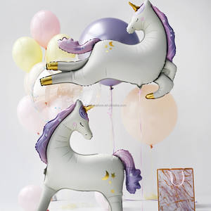 Venta al por Mayor de 5 Globos de Aluminio Metalizado Mate de 18 Pulgadas con Forma de Cabeza de Pony, Decoraciones Inflables de Helio para Fiestas de Cumpleaños, Juego de Globos de Unicornio - Product Image 2