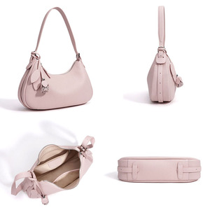 Sac fourre-tout Hobo en cuir véritable rose vif grande capacité à faible MOQ, sac messager en cuir de vachette souple, sac fourre-tout minimaliste en cuir de vachette pour boutique - Product Image 3