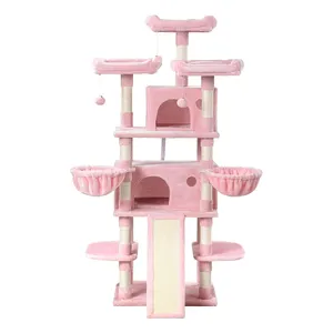 Розовое Многоуровневое большое кошачье дерево для больших кошек башня с кошачьей кондоминицией/Уютные плюшевые когтеточки из сизаля