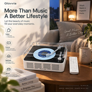 Reproductor de CD de Escritorio Glovvia con USB, Altavoces Integrados de 5-10W, Control Remoto, Diseño de Carga Superior, Cubierta Transparente Antipolvo, Uso Doméstico, Madera - Product Image 4