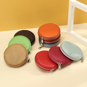 Porte-monnaie rond en cuir véritable avec fermeture éclair, options multicolores, fabrication OEM/ODM sur mesure, pochette compacte pour écouteurs - Product Image 2