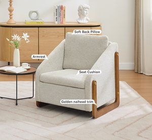 Fauteuil de loisirs moderne en tissu rembourré avec cadre latéral en bois, assise et dossier rembourrés, doux et écologique, pour salon et chambre à coucher - Product Image 5