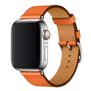 Fashion Style Women 45Mm Orange Black Correa Girl Leather Strap Herms Edition Watch Band For Apple IWatch Series 7 8 Ultra