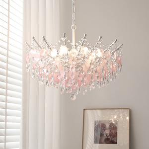 Lustre de chambre à coucher LED réglable en hauteur, style français, d'inspiration vintage, en cristal, éclairage moderne minimaliste de luxe pour salon - Product Image 1