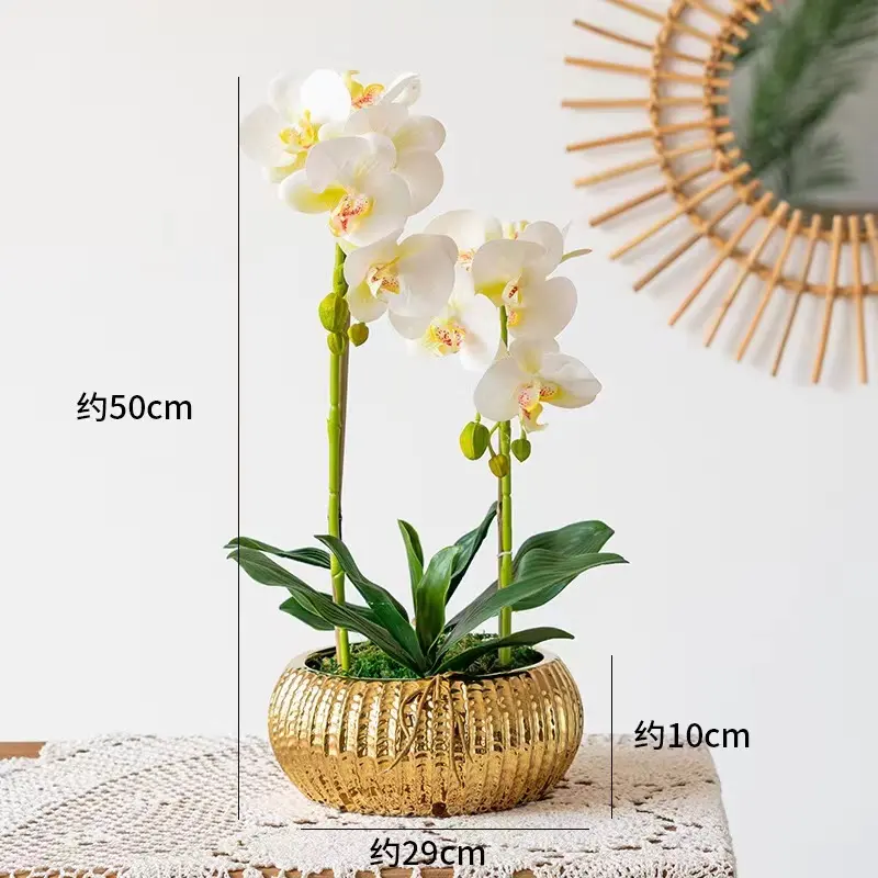 Pot de fleur d'orchidée artificielle réaliste en matériau PU avec Vase en or pour la décoration de la maison