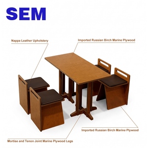 Set di Tavoli e Sedie in Legno SEM per <span class=keywords><strong>Ristoranti</strong></span>, Mensa Scolastica, Set da Pranzo con <span class=keywords><strong>4</strong></span> Sedie, Design per Fast Food - Product Image 3