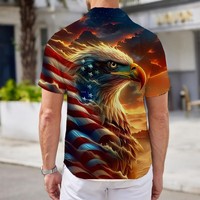 Chemise Hawaïenne Homme Col V Manches Courtes à Motifs 3D Crânes Drapeau Américain Perlés 100% Polyester pour Vacances Tropicales