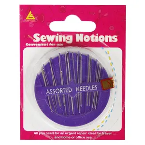 Wholesale steel golden eye assorted needles in round plastic box