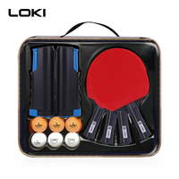 Ensemble de Tennis de Table LOKI à filet rétractable réglable avec 4 raquettes et 6 balles ABS