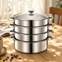 Cuisinière vapeur moderne et écologique en acier inoxydable 4 pièces avec couvercle en verre pour usage commercial – Idéale pour la cuisson du pain, des fruits de mer, du riz et des boulettes