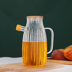 Pot d'huile en verre à haute teneur en borosilicate étanche avec poignée et couvercle en bambou <span class=keywords><strong>pour</strong></span> ustensiles de cuisine avec échelle de capacité - Product Image 1