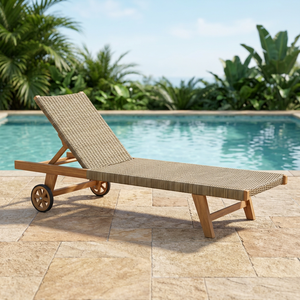 Chaises longues d'extérieur modernes en teck imperméable avec structure en rotin - Product Image 2