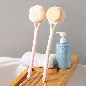 Flower Shape Long-handled <b>Bath</b> Brush With <b>Sponge</b> And Bristles For Back Scrubbing Shower Use Beige Pink Color - Product Image 1