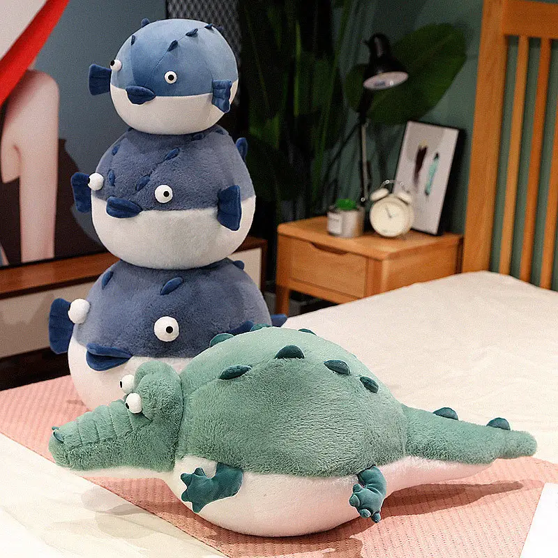 Kawaii Soft Round Puffer Crocodile Gefüllte Spielzeuge Lustige Dekorationen Schlaf puppe Plüsch kissen Gute Geschenke für Kinder