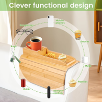 Plateau de canapé portable en bambou naturel de haute qualité pour accoudoir, support de tasse anti-chute pour boissons