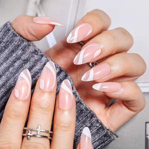 Precio al por mayor 24 piezas ABS rayas coloridas <span class=keywords><strong>pegamento</strong></span> <span class=keywords><strong>de</strong></span> almendra medio en <span class=keywords><strong>uñas</strong></span> <span class=keywords><strong>postizas</strong></span> <span class=keywords><strong>para</strong></span> mujeres y <span class=keywords><strong>niñas</strong></span> - Product Image 3