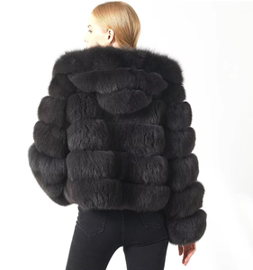 Veste à capuche en fourrure de renard véritable moelleux noir <span class=keywords><strong>manteau</strong></span> à capuche en fourrure épaisse de créateur pour femmes à la mode - Product Image 5