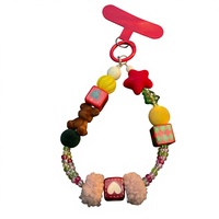 Série de Noël : Lanière de téléphone et chaîne de téléphone en peluche ours atmosphérique avec perles acryliques, style Dopamine, pendentif de sac, étoile, cube, pompon