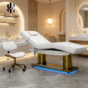 Gold Stainless Steel Double Column with Foot Control 3 Motor Electric <b>Foldable</b> Beauty Massage <b>Table</b> for Hotel & School Use - Product Image 1