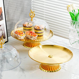 SA04 oro in acciaio inox vaschetta per dolci per uso domestico con <span class=keywords><strong>copertura</strong></span> in plastica trasparente per dolci pane piatto - Product Image 3